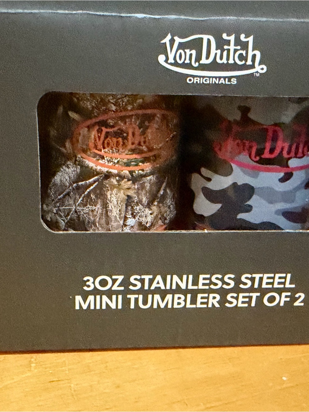 Von Dutch Black and Gray Camo 3oz Stainless Steel Mini Tumbler Set